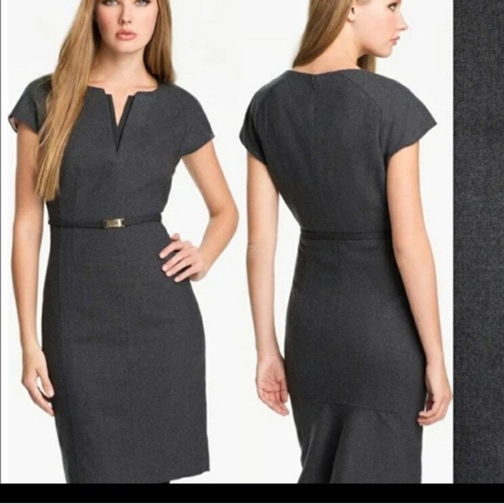 Ted Baker 90% Wool Blend VNeck Grey  Mid Dress
 Size 3 |38 US